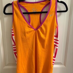 Nike Women's Vibrant Orange Racerback Tank Top with Pink and white Accents